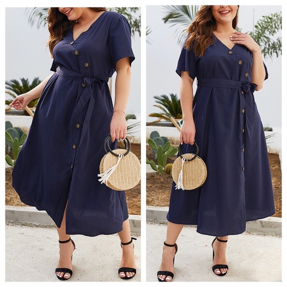 ➕Navy Button Dress - Picture 3 of 4